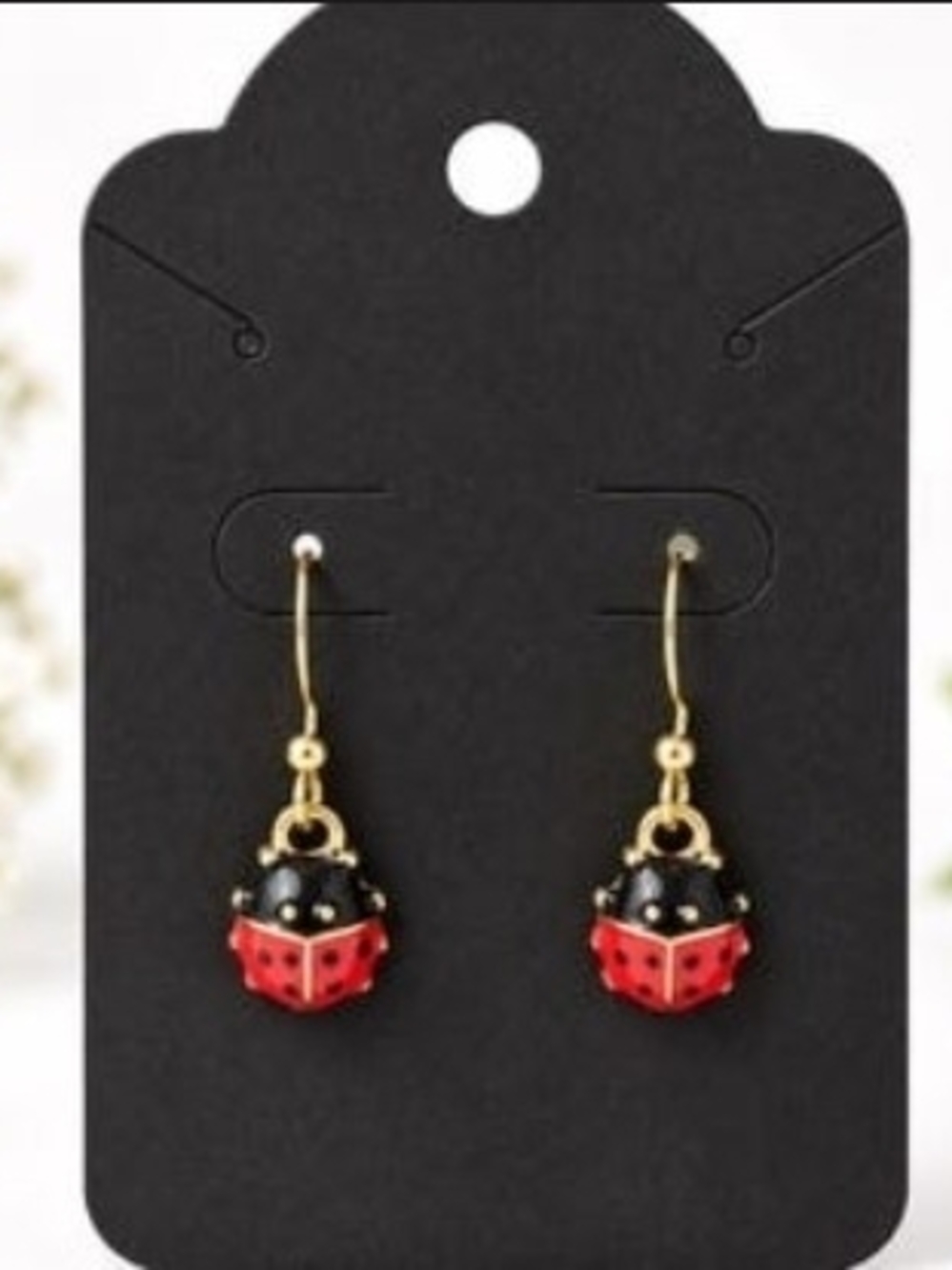 Gold-Tone Red & Black Ladybug Drop Earrings